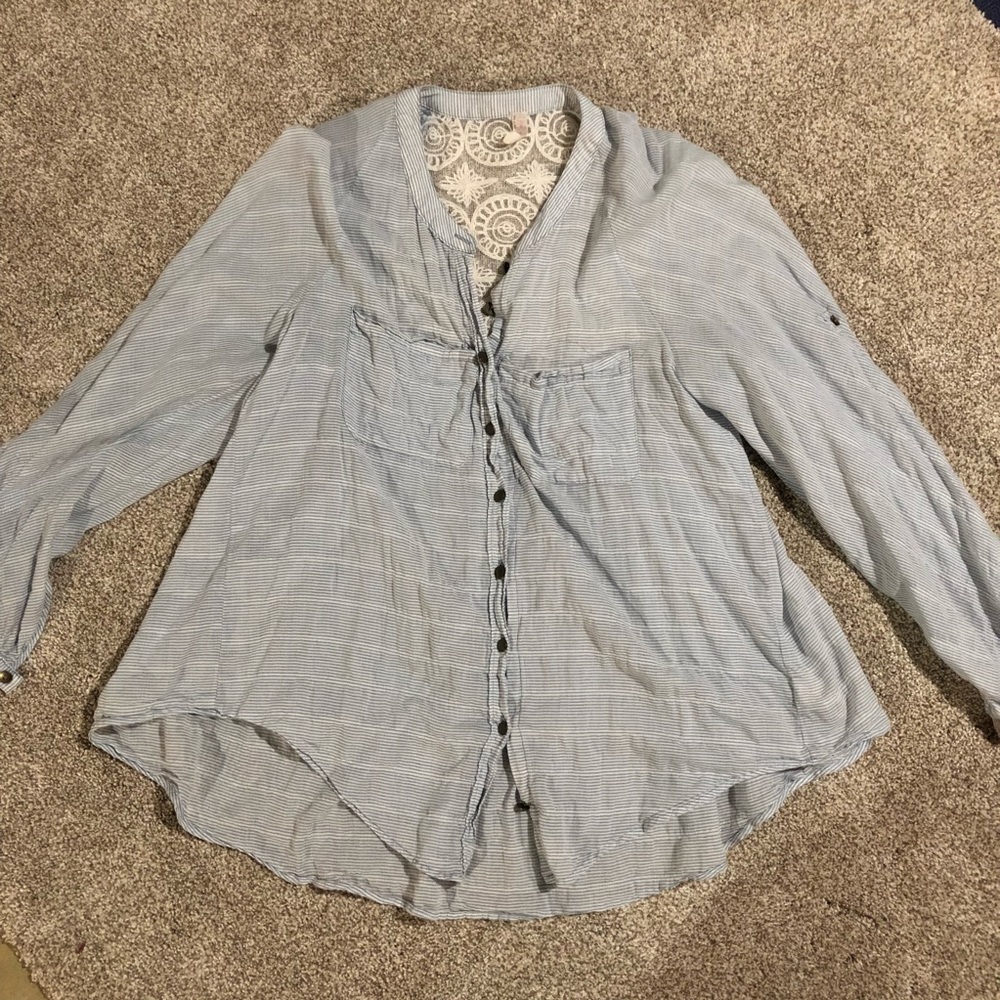 Free People Striped Button Down Blouse, XS